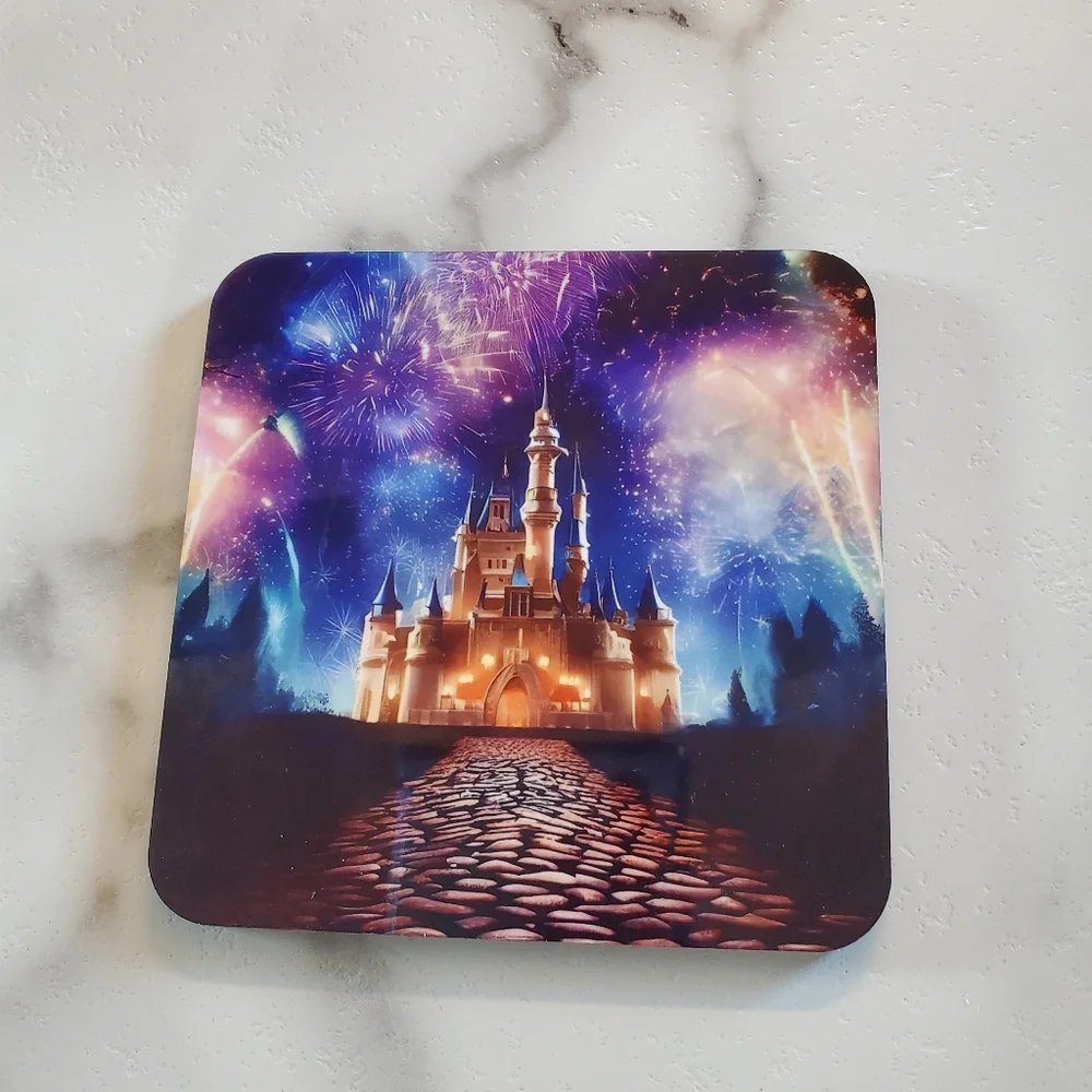 2 Pack Cinderella Castle & Fireworks Coasters